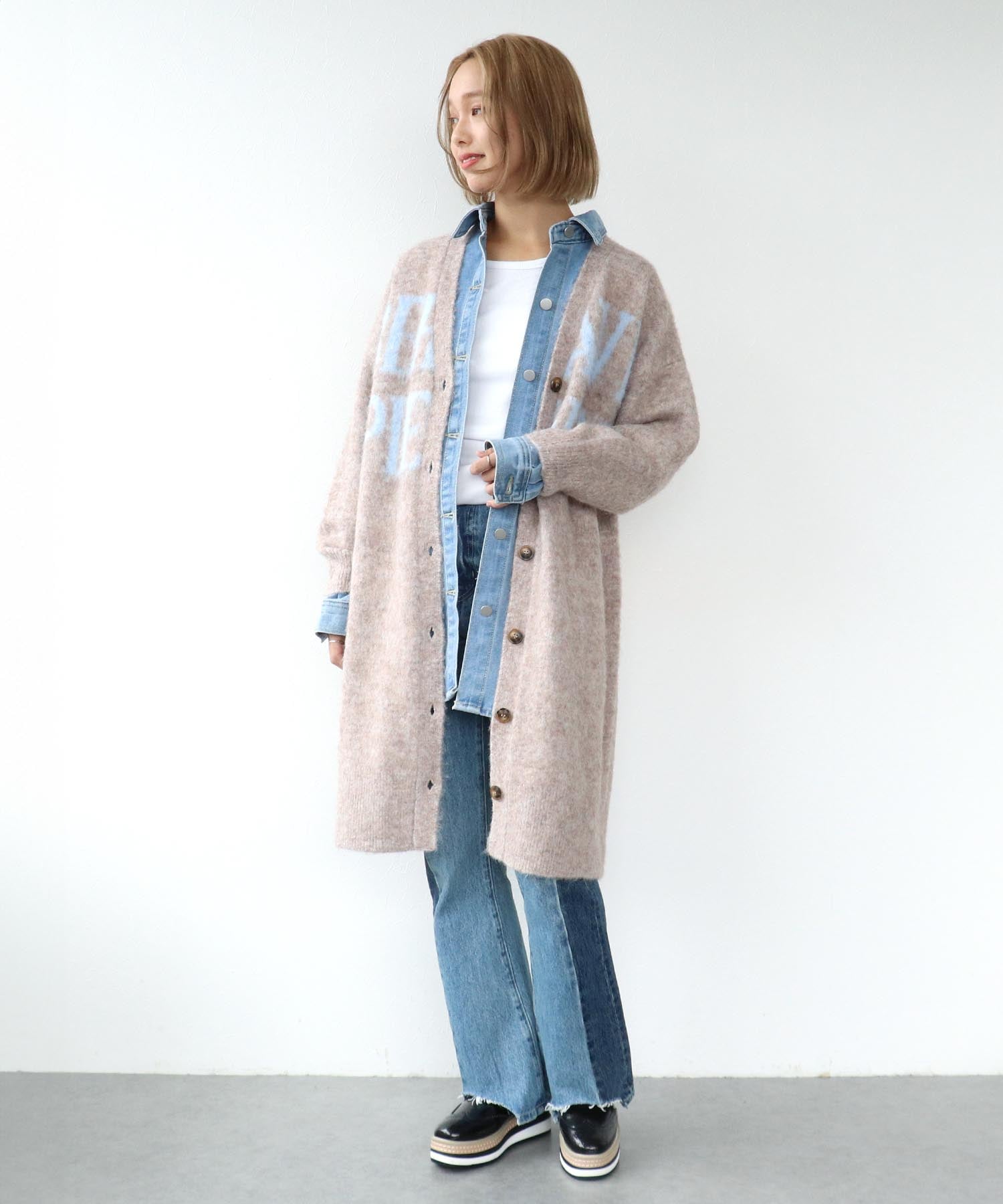 🩵ロゴプリントシャギーロングカーディガン 別注🩵｜スリーフォー